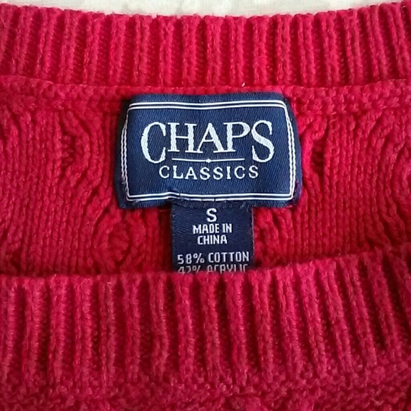 CHAPS Classic Cable knit Red Sweater - Picture 3 of 3
